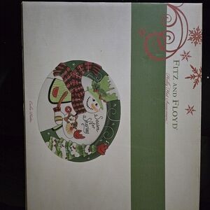Fitz and Floyd Festive Snowman Plate with Green and Red Accents